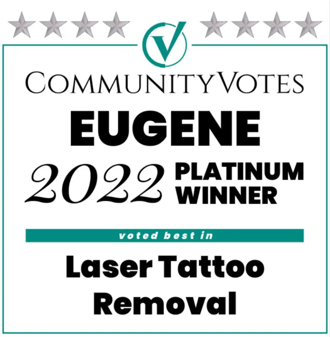 Brighter Smiles Med Spa and Laser Wellness Center Community Votes Eugene 2022 Platinum Winner voted best in Laser Tattoo Removal