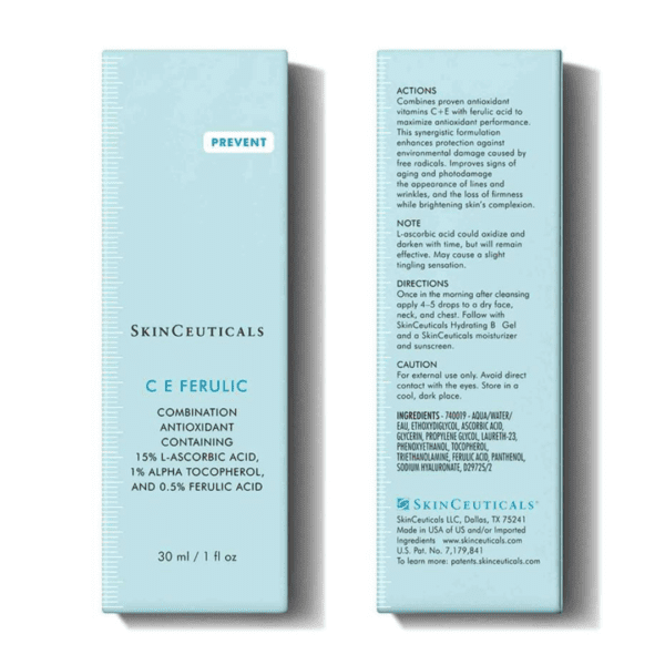 ce ferulic in packaging - light blue boxes